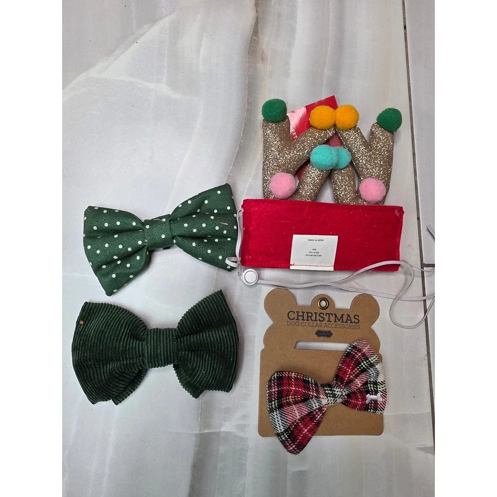 Mud Pie Target Christmas Dog Collar Accessories Bows and Reindeer Antlers Set A2